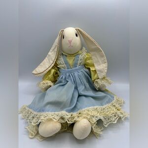 Vtg Handmade Stuffed Muslin Floppy Ear Bunny W/ Dress & Pantaloons Cottage Core